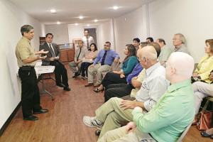 Business owners from San Benito share ideas about how to improve the downtown area at a meeting inside Liberty Income Tax Wednesday morning. (Staff photo by Francisco E. Jimenez)