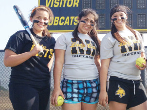 Rio Hondo Lady Bobcat third baseman Lulu Lopez, 15, a freshman, is seen (left) with her senior teammates Dede Garcia (center), 17, who plays second, and Keyanna, 18, who plays first. (Staff photo by Francisco E. Jimenez)