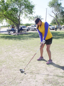 Emma Valle, a San Benito High School sophomore, is seen during practice at the Tony Butler Golf Course in Harlingen. Valle was recently named the 31-5A MVP in girls golf. (Staff photo by Francisco E. Jimenez)