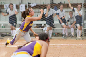 The City of San Benito has organized a parade send-off for the San Benito Lady Greyhounds varsity softball team on Thursday morning. The team will depart to Austin afterward to take on Lewisville on Friday in the state semifinal game. Pitching for the Lady ’Hounds is Amber Jasso, who is shown above. (KSBG TV photo by Isabel Alicia Gomez)  