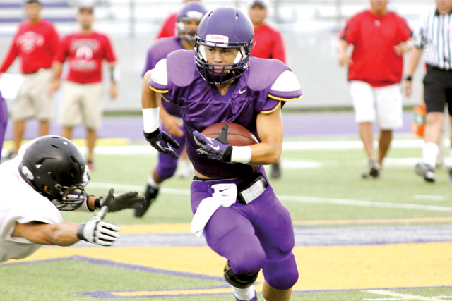 Photos by T.J. Tijerina and Francisco E. Jimenez The San Benito Greyhounds are pictured at Friday’s scrimmage against La Joya Palmview. A scene from a recent Rio Hondo Bobcats practice is also shown.