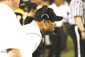 Photo by T.J. Tijerina Rio Hondo Bobcats head football coach Rocky James is seen at a recent varsity game. The team will line up against the Port Isabel Tarpons on Friday.