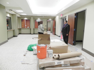 City of San Benito photo The nearly $1 million remodel project at San Benito City Hall is continuing with a December completion date scheduled. Funds for the project come from federal disaster assistance following Hurricane Dolly, rather from ad valorem taxes collected by the City. City Manager Manuel Lara, right, and Executive Assistant Ruth McGinnis survey work as the project nears completion.