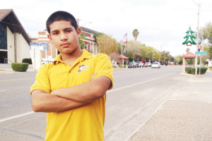 San Benito News photo by Francisco E. Jimenez Brandon Villarreal of San Benito will soon be playing with his Football University team, Houston Red, against a Canadian opponent at the Alamodome in San Antonio.