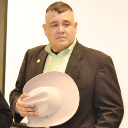 San Benito News photo by Francisco E. Jimenez An emotional Rolando Cavazos is pictured Thursday after being sworn in Precinct 3 Cameron County Constable, the same position as his dearly departed father.