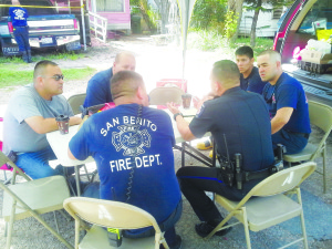 Fire fighters discuss